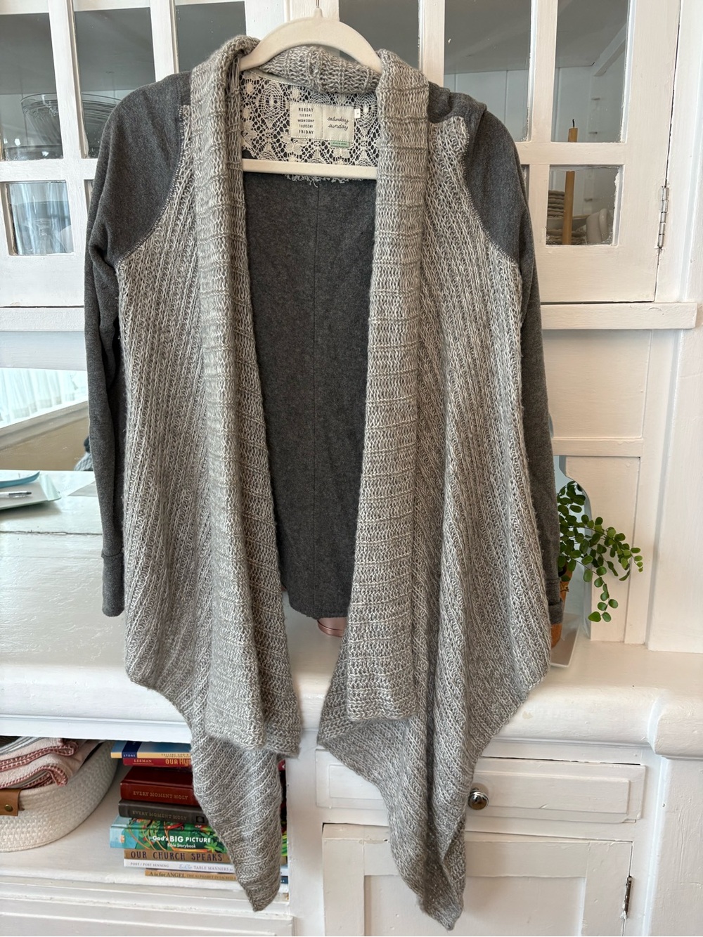 Anthropologie saturday sunday Light Gray Two-Tone Open-Front Draped Cardigan